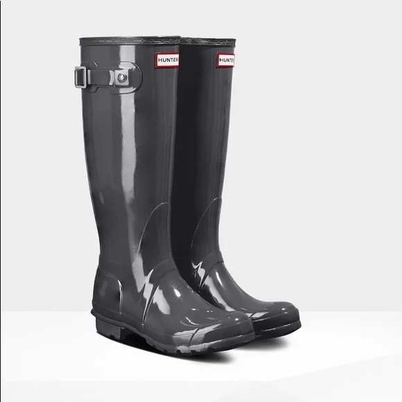 NEW Hunter Originas Tall Gloss Rain Boot in Grey - Picture 2 of 8